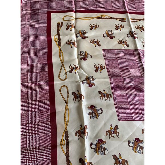 Paoli Vintage Equestrian Scarf made in Japan red and cream horse rider print - Picture 9 of 12
